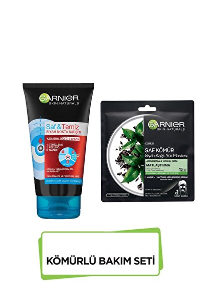 Garnier Kömürlü Bakım Seti Saf Ve Temiz Kömür Peeling Ve Siyah Kağıt Maske Seti
