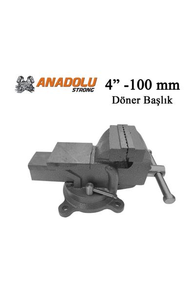 Anadolu Strong Siyah Büyük Boy 100mm 4" 360" Dönerli Taban Dövme Çelik Sabit Tezgah Masa Mengenesi