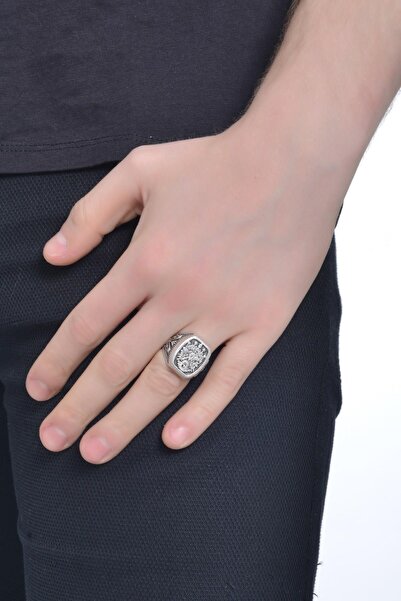 LABALABA ERKEK ANTİK GÜMÜŞ KAPLAMA SPİRİTÜEL SİMGE  BASKILI YÜZÜK