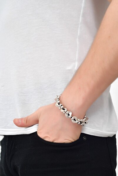 LABALABA ERKEK ANTİK GÜMÜŞ KAPLAMA ASİMETRİK HALKA KOMBİN BİLEKLİK