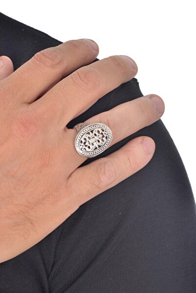 LABALABA ERKEK ANTİK GÜMÜŞ KAPLAMA OSMANLI MOTİFLİ OVAL  YÜZÜK
