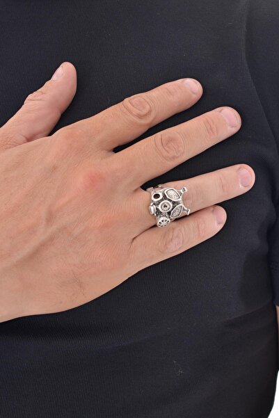 LABALABA ERKEK ANTİK GÜMÜŞ KAPLAMA GAZ MASKESİ YÜZÜK