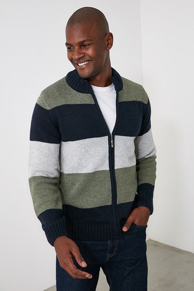 Trendyol Collection Color Blocked Khaki Slim Knitwear Cardigan - Half Turtleneck Tmnaw21Hi0485