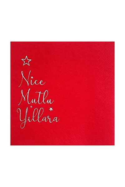 Story منديل ورقي باللون الأحمر مكون من 16 منديلًا منقوشًا باللون الفضي