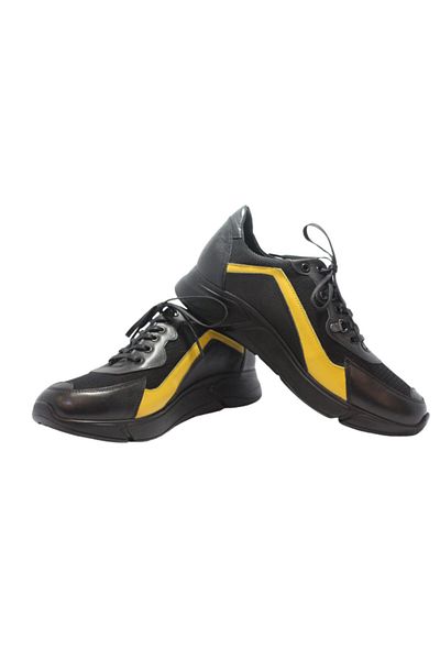 Elite Men's Black Yellow Lace-Up Printed Genuine Leather Shoes