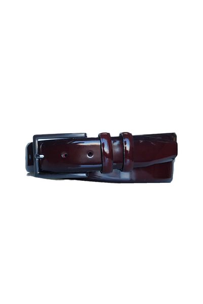 Kar-Pa Double Layer Genuine Leather Claret Red Plain Patent Leather Belt