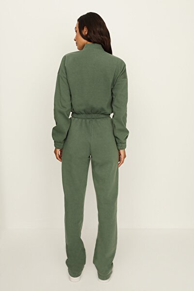 Select Moda Pantaloni de sport verzi pentru femei cu fermoar