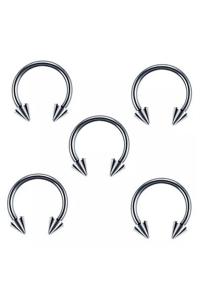 Jaida Moda Surgical Steel Silver Color Pointed Tip 8mm Septum Piercing Set of 5