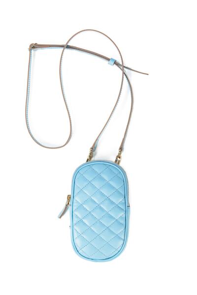 Leather Paper Mavi Kapitone Desenli Askılı Deri Mini Çanta