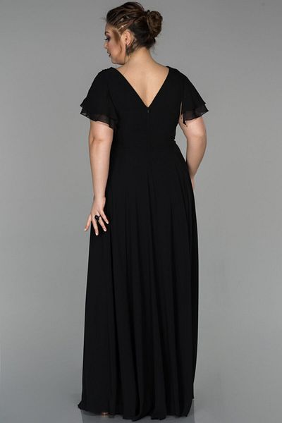 Abiyefon Plus Size Chiffon V-Neck Stone Embroidered Long Evening Dress - Abu1562