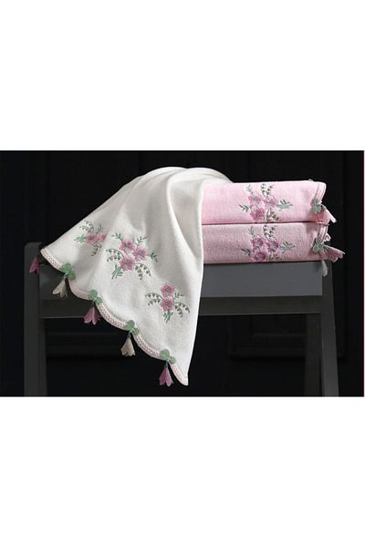 Arliva Home Earring Velvet Embroidered 50X90 2 Pieces Hand Face Towel