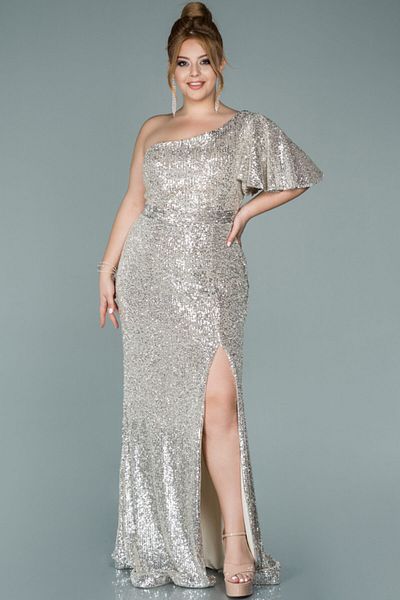 Abiyefon Mink One Shoulder Sequin Long Plus Size Evening Dress Abu1893