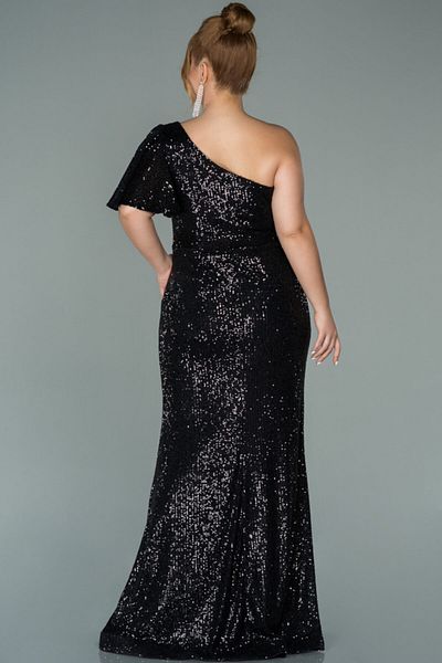 Abiyefon Black One Shoulder Sequin Long Plus Size Evening Dress Abu1893