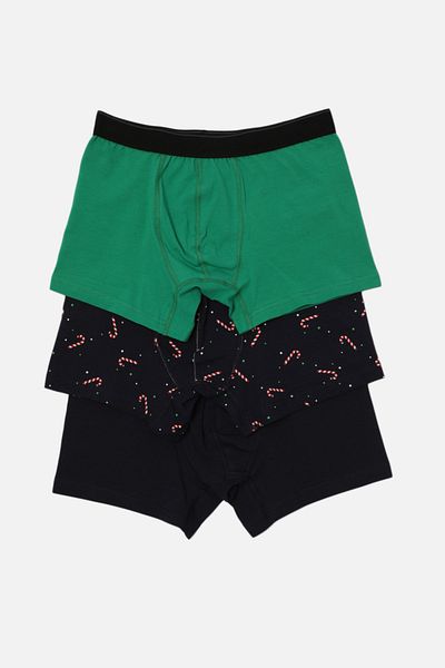 Trendyol Collection Πρωτοχρονιάτικο μοτίβο 3 Πακέτο - Βαμβακερό Boxer απλό κομμένο TMNAW22BX0115