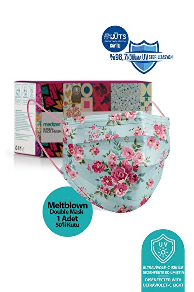 Medizer Meltblown Madame Spring Desenli Cerrahi Maske 50 Adet - Telli
