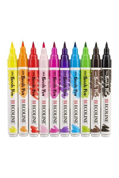 Talens Ecoline Brush Pen Brush Tip Pen 10 Colors Set Bright