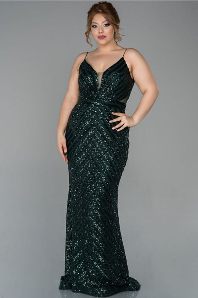 Abiyefon Long Emerald Green Sequined Rope Strap Plus Size Evening Dress Abu1661
