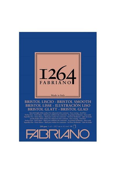 Fabriano 1264 Bristol Smooth Multi-Purpose Smooth Block 200 gr A3 50 Yp