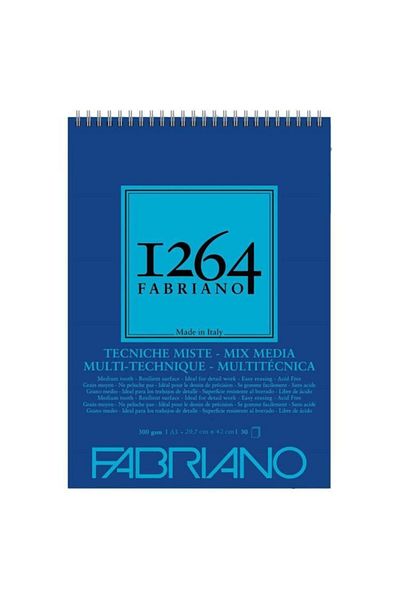 Fabriano 1264 Mix Media - 300 gr A3, 30 Yp, spirală superioară, caiet multifuncțional