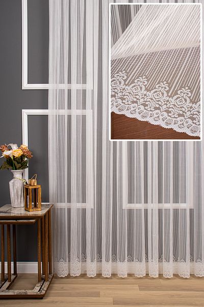 perdealemi Striped Skirt Damask Tulle Curtain 300x260 Tight Pleat 1/3