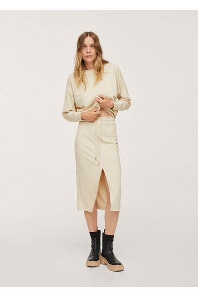 MANGO Woman Γυναικεία εκρού μίντι φούστα με σκίσιμο στην πλάτη