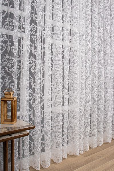 perdealemi Shawl Pattern Knitted Plain Tulle Curtain, 300x260, Sparse Pleat, 1/2