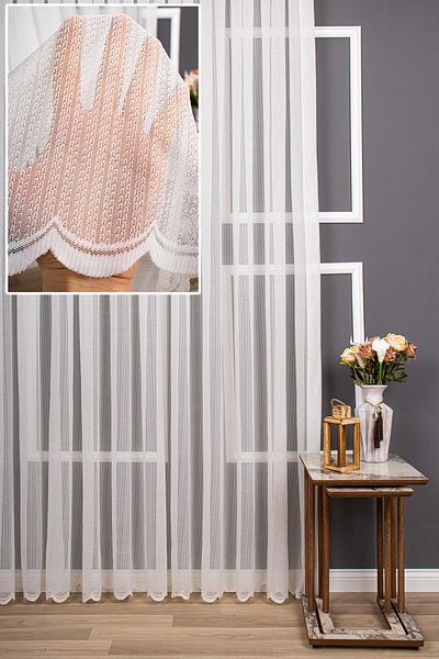perdealemi Modern Striped Knitted Plain Tulle Curtain, 100x260, Tight Pleat, 1/3