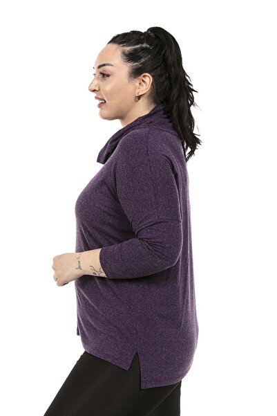 DISENTIS MODEST Μπλούζα δαμάσκηνου από βισκόζη από μάλλινη λεπτομέρεια με σχισμή γιακά Degaje