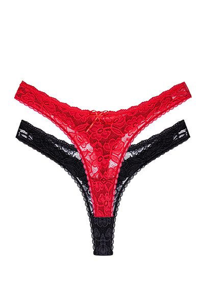 Perita.Life Women's Lacy 2-Piece (Red+black) String, Panties
