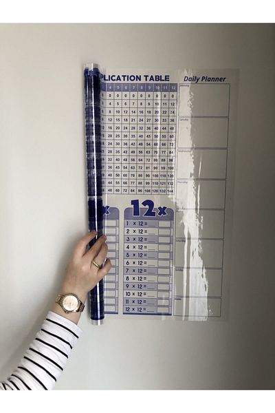 Tutunabilir Kağıt Static Smart English Multiplication Table Writing Board - 100X56 Cm, 1 Piece Pen Non-Adhesive