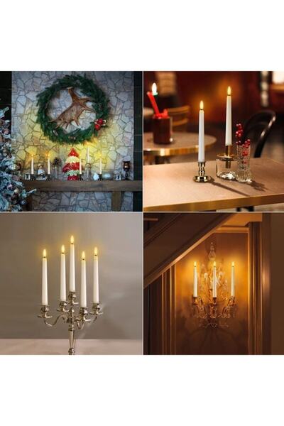 QUEEN AKSESUAR Romantik Titreyen Gerçek Görünüm Led 2 Li Şamdan Mum Seti Masa...