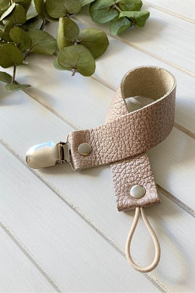 Li Puna Rose Gold Leather Pacifier Strap - Pacifier Chain with Protected Metal Clip Lpemzk24