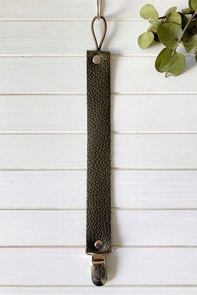 Li Puna Khaki Leather Pacifier Strap - Pacifier Chain with Protected Metal Clip Lpemzk26
