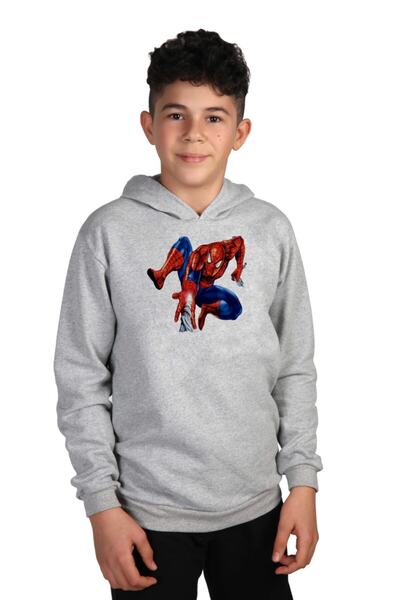 Raf Coll Dječja siva melanž majica Sa kapuljačom Spiderman Digitalna štampa p...