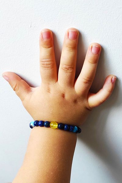 Natural Jewelleryy سوار الأطفال من الحجر الطبيعي من اللازورد والعنبر