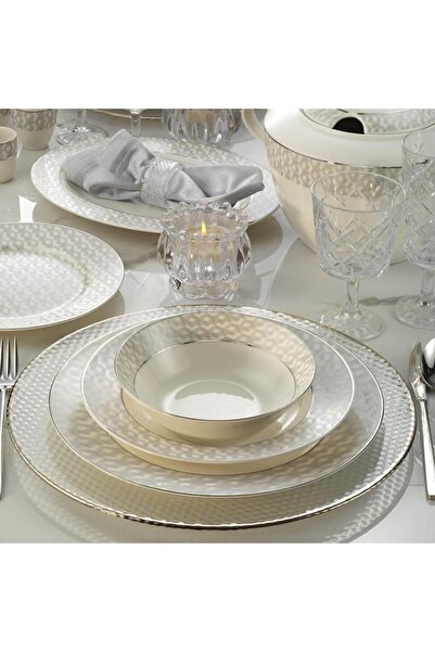 Kütahya Porselen Bone Kalipso 62 Parça 1138520 Platin Desenli Yemek Takımı