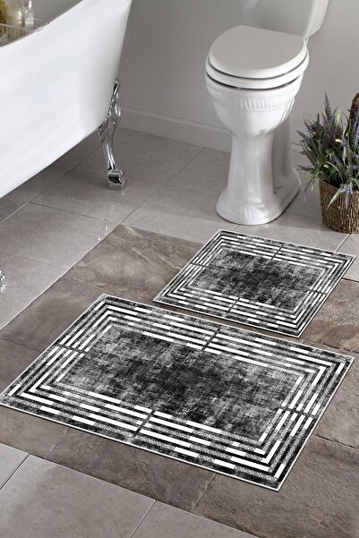 Thalia Home قاعدة غير قابلة للانزلاق قابلة للغسل قطعتين 60 × 100 - 50 × 60 سجادة حمام طقم مقعد المرحاض