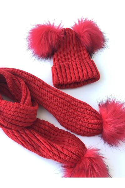 enjoy bebe Ponponlu Atkı Bere Set