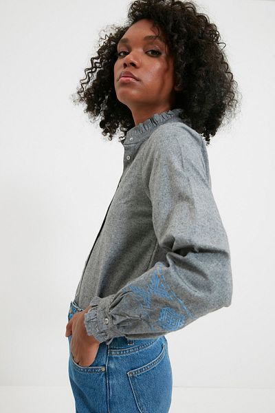 Trendyol Collection Gray Woven Embroidered Shirt TWOAW20GO0388