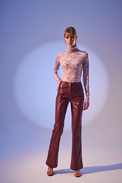 Urban Muse Vegan Deri Bordo Pantolon