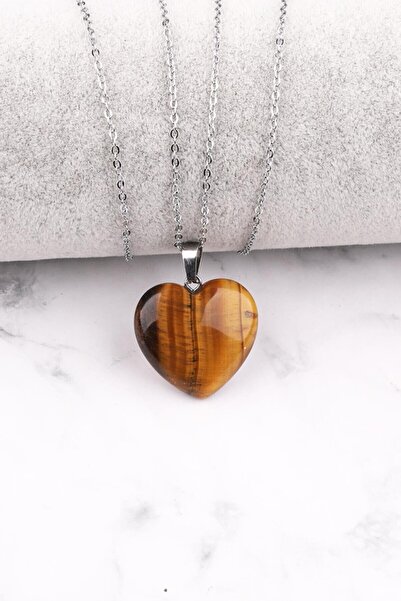Tiger Eye Natural Stone Heart Necklace