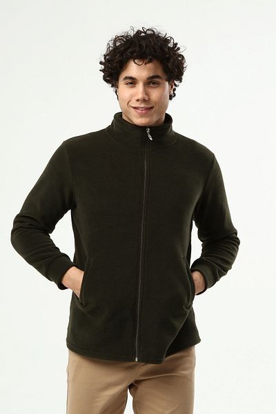 Kardelen Butik Ümraniye Men's Khaki Green Fleece Cardigan