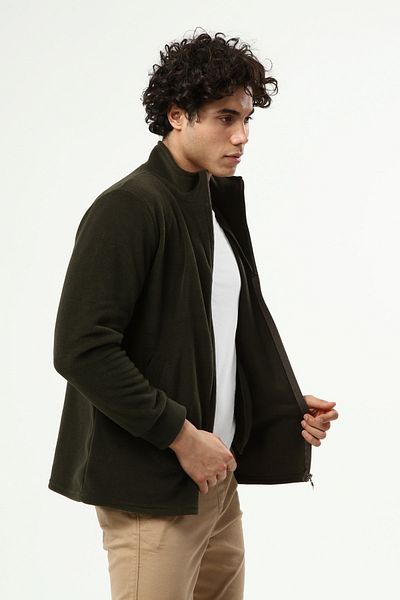 Kardelen Butik Ümraniye Men's Khaki Green Fleece Cardigan