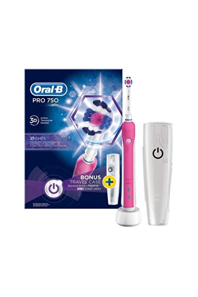 Oral-B Pro 750 3d White Pembe Şarj Edilebilir Diş Fırçası + Seyahat Kabı