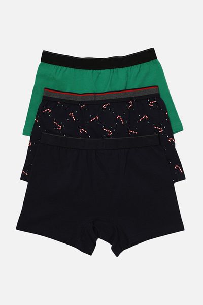 Trendyol Collection Πρωτοχρονιάτικο μοτίβο 3 Πακέτο - Βαμβακερό Boxer απλό κομμένο TMNAW22BX0115