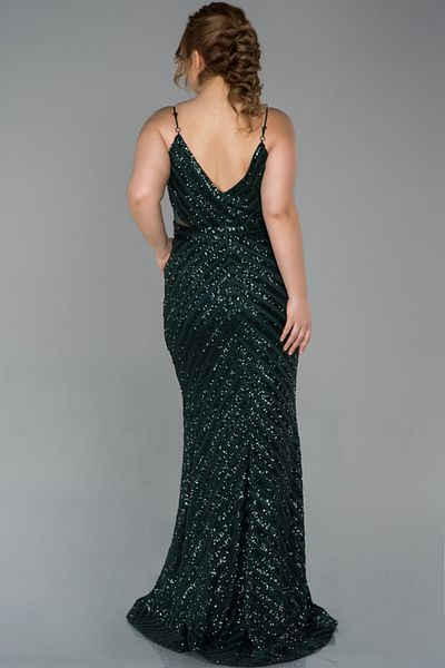 Abiyefon Long Emerald Green Sequined Rope Strap Plus Size Evening Dress Abu1661