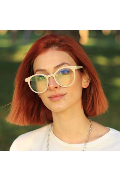 LOOKUP Lookup Cream Color Frame Transparent Glass Unisex Blue Block Blue Light Reading Glasses