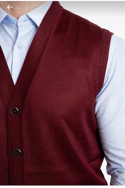 HMZ GİYİM Men's Fine Wool Knit Burgundy Knitwear Vest