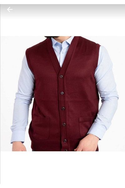 HMZ GİYİM Men's Fine Wool Knit Burgundy Knitwear Vest