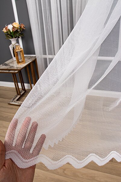 perdealemi New Modern Pattern Knitted Plain Tulle Curtain, 250x260, Sparse Pleat, 1/2